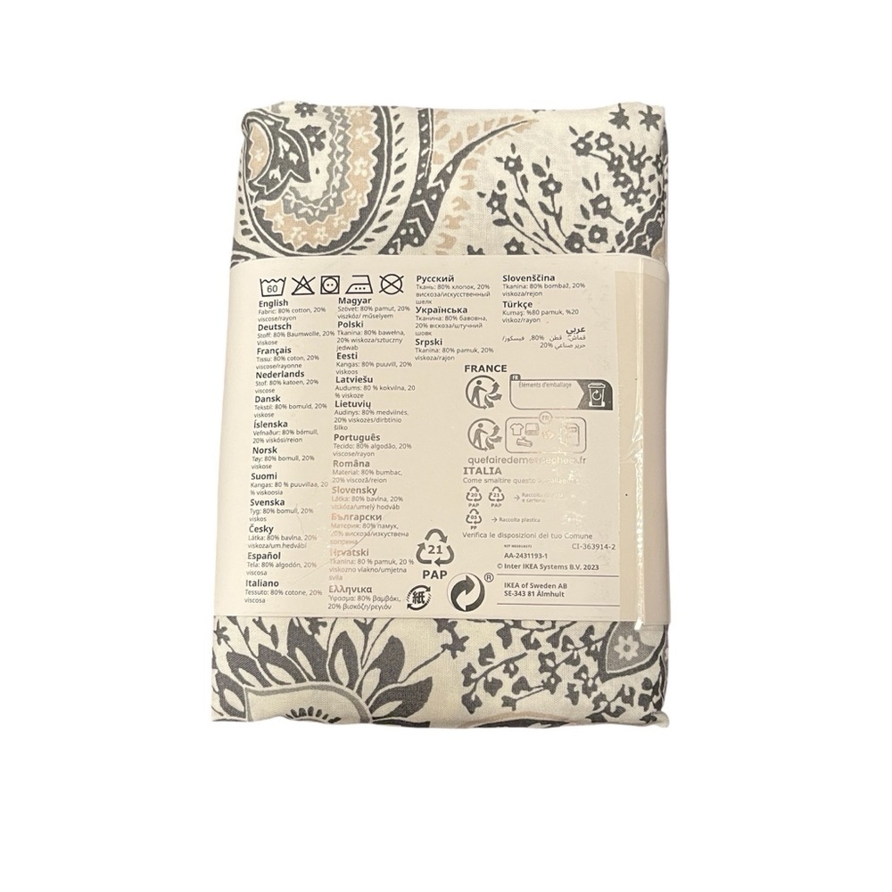 IKEA Rodgersia Paisley Floral Pillowcase New 26x26 Grey and Light Tan - Picture 5 of 5